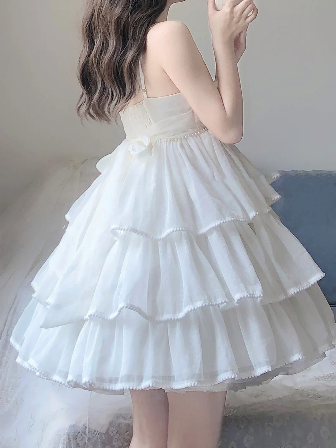 Sexy French Ball Gown Straps Holiday Dress White Short Birthday Dresses Birthday Outfits