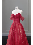 Pretty Ball Gown Off The Shoulder Navy Blue Tulle Long Prom Dresses Party Dress