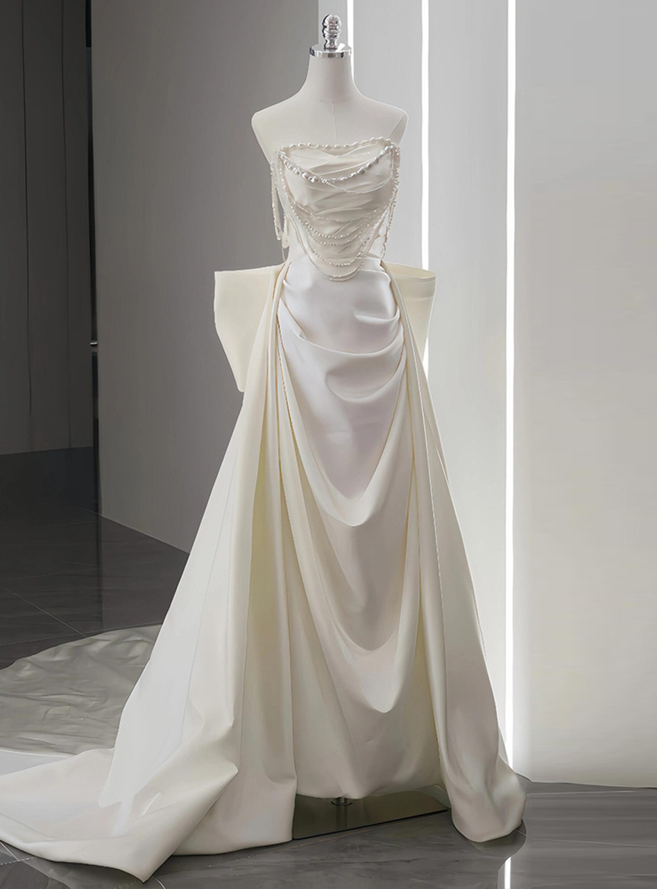 Elegant White Wedding Dresses With Train Mermaid Bridal Gowns
