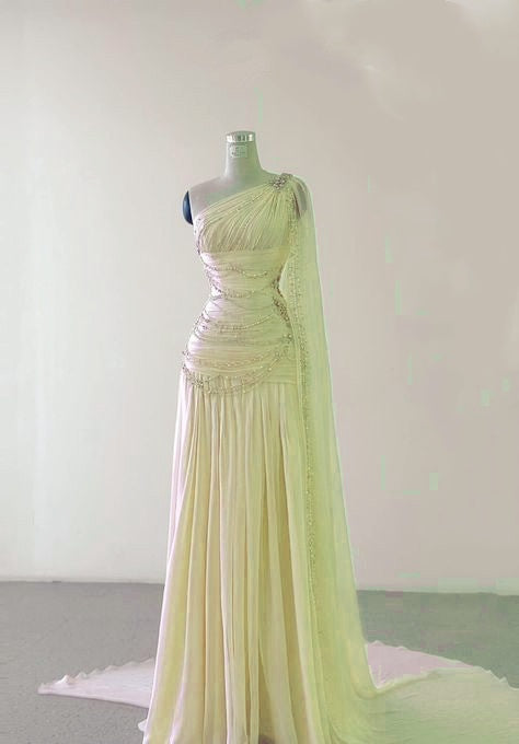 Classy Sheath One Shoulder Pink Long Chiffon Evening Gown Prom Dresses