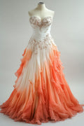 Retro Ball Gown Sweetheart Orange Ombre Chiffon Evening Dress Prom Dresses