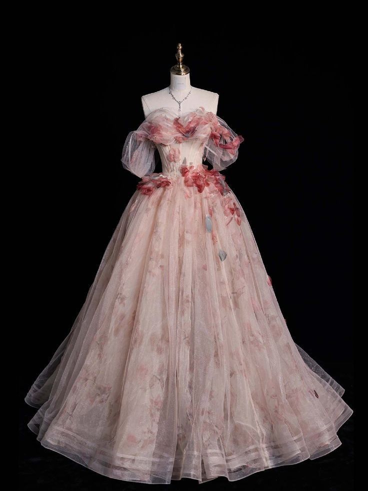 Aesthetic Ball Gown Off The Shoulder Pink Lace Party Dress Long Prom Dress Evening Dresses