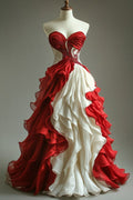 Retro Ball Gown Sweetheart Red Layers Evening Dress Prom Dresses
