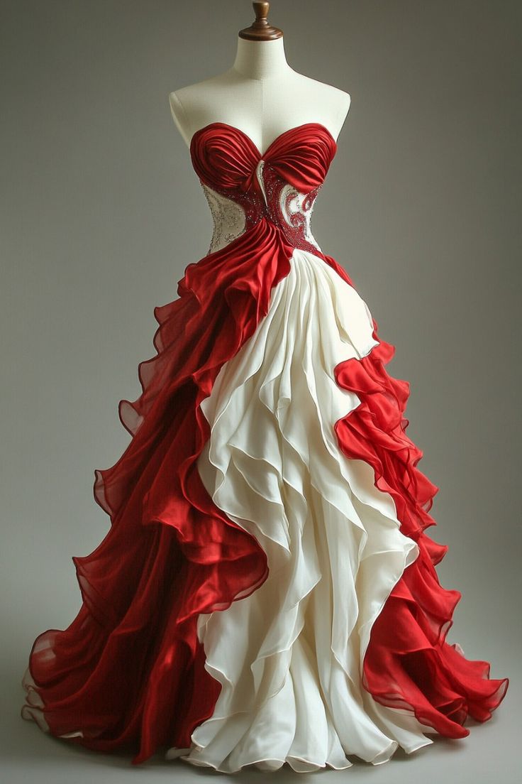 Retro Ball Gown Sweetheart Red Layers Evening Dress Prom Dresses