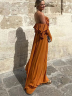 Classic Chiffon Evening Dresses Ruffles A Line Long Prom Gowns