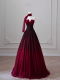 Sexy Ball Gown Sweetheart Burgundy Tulle Long Evening Gowns Prom Dresses
