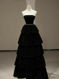 Sexy Ball Gown Strapless Black Velvet Long Evening Gowns Prom Dresses