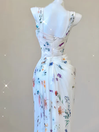 Sexy Mermaid Straps Chiffon Floral Evening Gowns Long Prom Dresses