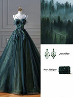 Sexy Ball Gown Strapless Green Tulle Long Evening Gowns Prom Dresses
