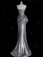 Sexy Mermaid Strapless Sequin Silver Evening Gowns Long Prom Dresses