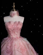 Vintage Fashion Ball Gown Strapless Pink Floral Floor Length Evening Dress Prom Dresses