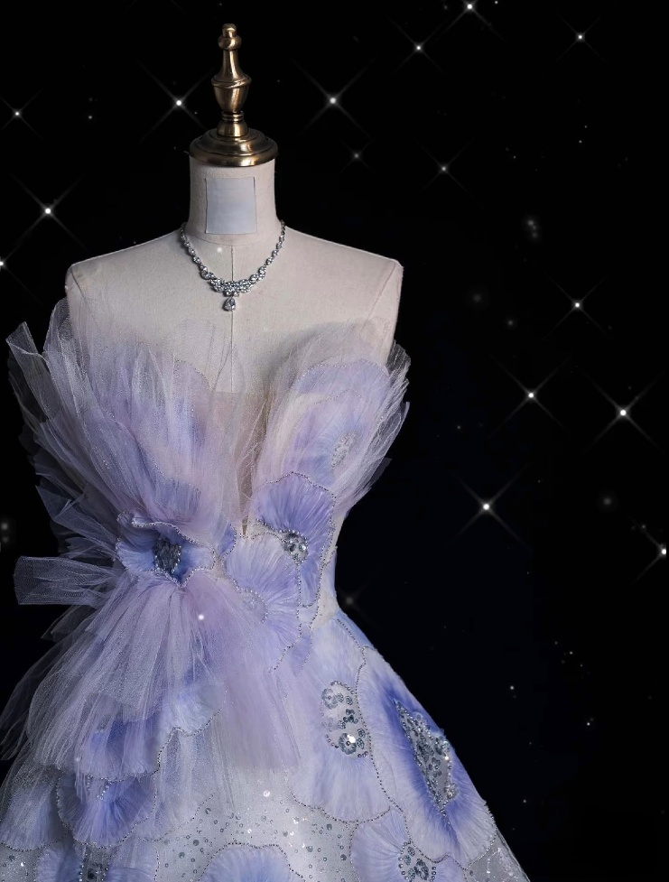 Aesthetic Ball Gown Sweetheart Lilac Tulle Party Dress Long Prom Dress Evening Dresses