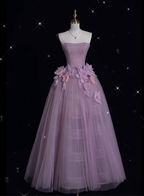 Classy Ball Gown Strapless Lilac Tulle Party Dress Long Prom Dress Evening Dresses