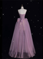 Classy Ball Gown Strapless Lilac Tulle Party Dress Long Prom Dress Evening Dresses