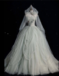 Classy Ball Gown Strapless Sage Green Tulle Party Dress Long Prom Dress Evening Dresses