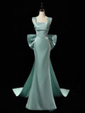 Simple Satin Long Prom Dress Long Formal Dress With Bow Evening Gowns