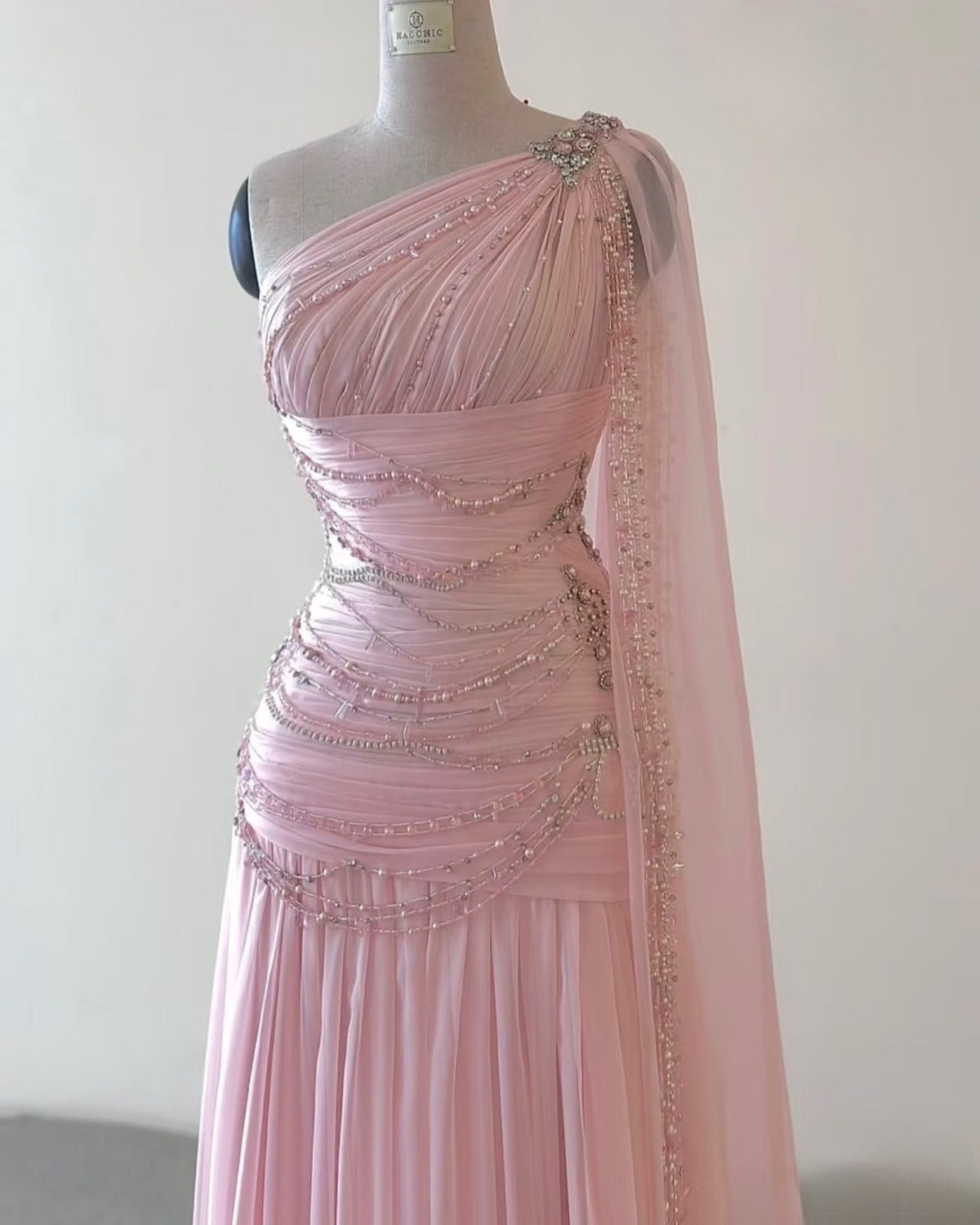 Classy Sheath One Shoulder Pink Long Chiffon Evening Gown Prom Dresses