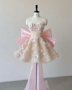 Sexy Ball Gown Sweetheart Pink Floral Lace Prom Dresses Party Dress