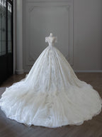 Timeless Ball Gown Jewel Neckline Sequin Half Sleeves Wedding Dress Bridal Dresses