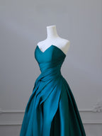 Classy Ball Gown Strapless Satin Ruffles Long Evening Dress Prom Dresses