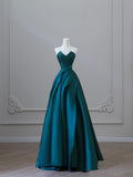 Classy Ball Gown Strapless Satin Ruffles Long Evening Dress Prom Dresses