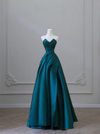 Classy Ball Gown Strapless Satin Ruffles Long Evening Dress Prom Dresses