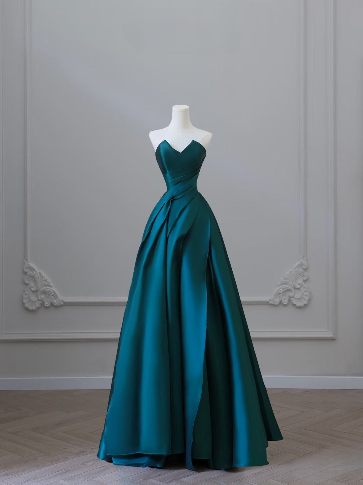 Classy Ball Gown Strapless Satin Ruffles Long Evening Dress Prom Dresses