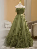 Sexy Ball Gown Strapless Neckline Green Ruffles Evening Dress Prom Dresses