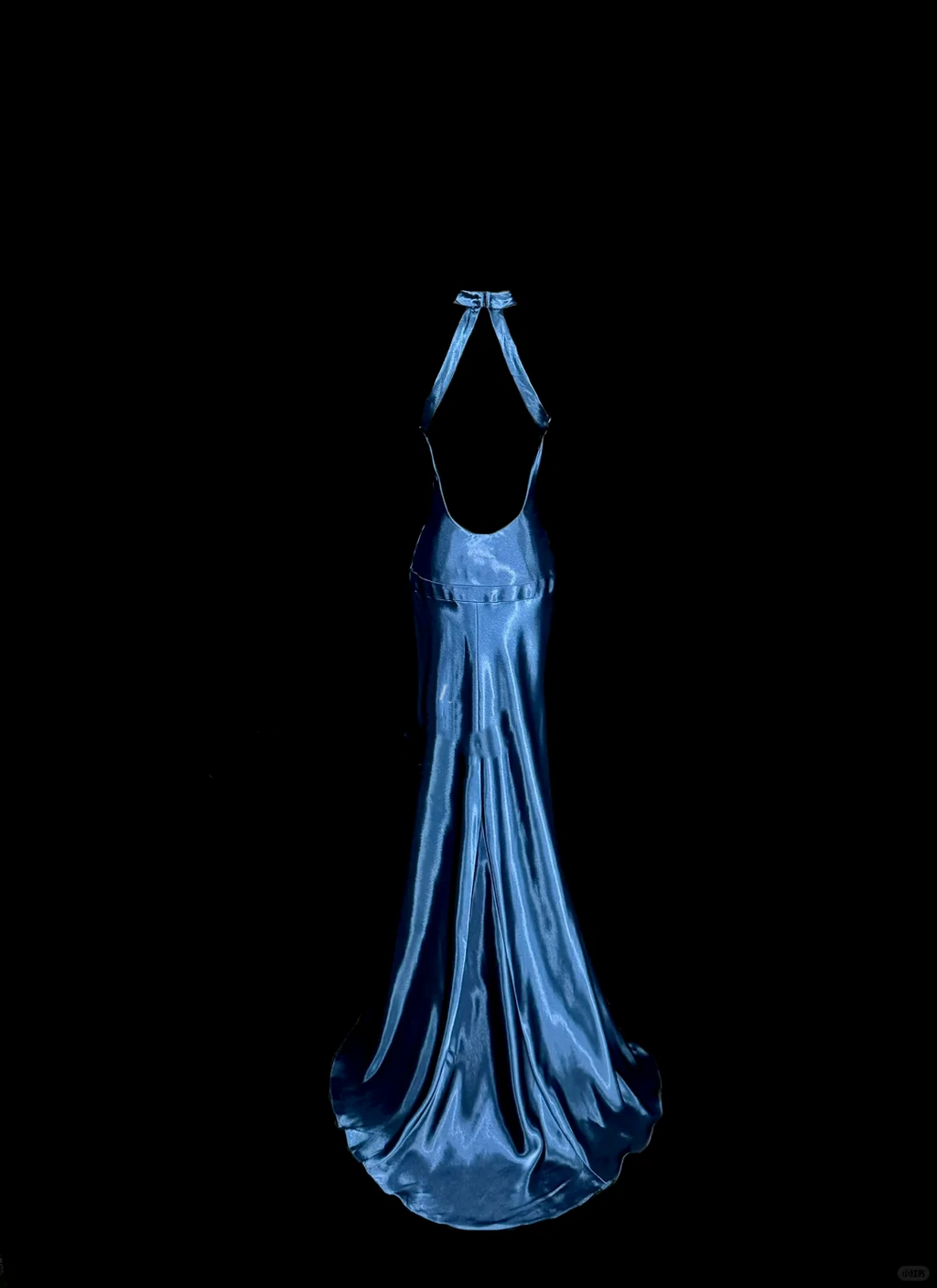 Vintage Mermaid Halter Neck Blue Satin Backless Prom Gown Fairy Prom Dresses
