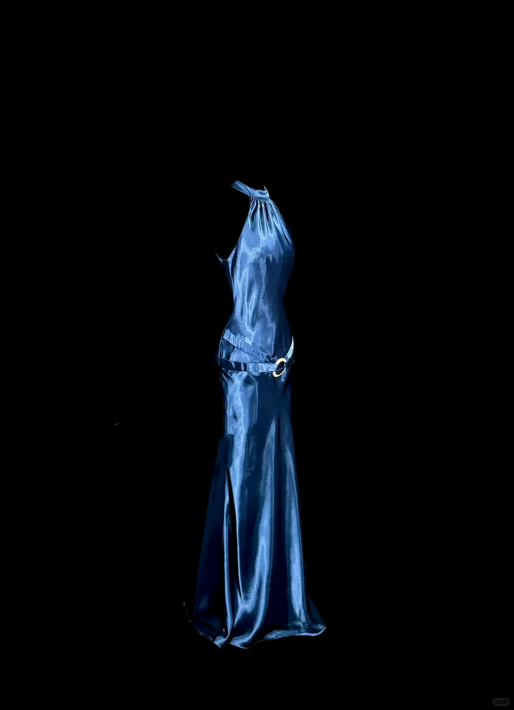 Vintage Mermaid Halter Neck Blue Satin Backless Prom Gown Fairy Prom Dresses