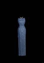 Vintage Mermaid Boat Neck Blue Sequin Backless Prom Gown Fairy Prom Dresses