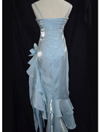 Retro Baby Blue Vintage Floral Dress Asymmetrical Hem Prom Gown