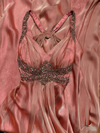 Vintage Mermaid V Neckline Pink Backless Long Prom Gown Fairy Prom Dresses