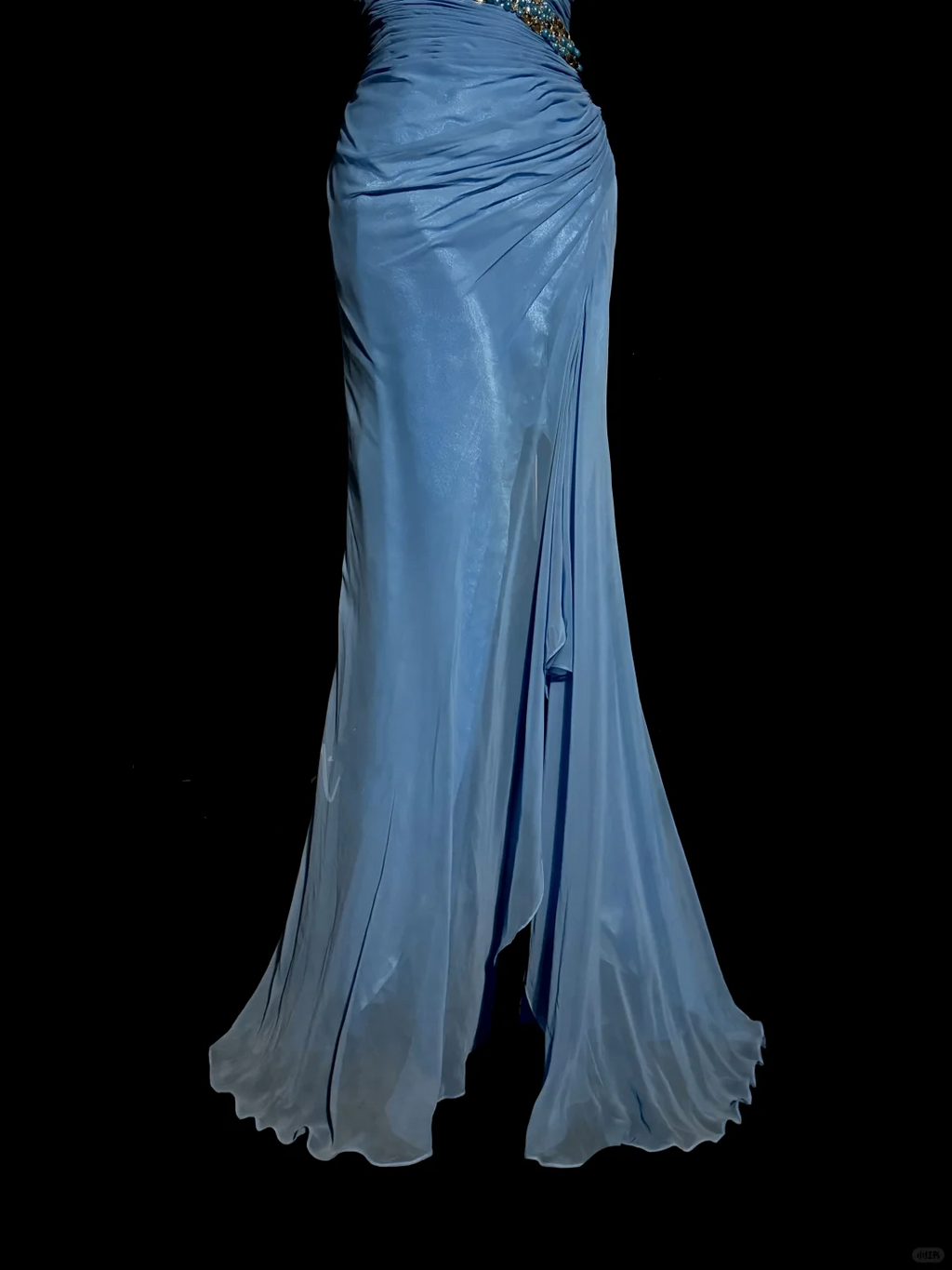 Vintage Mermaid Sweetheart Blue Chiffon Long Prom Gown Fairy Prom Dresses