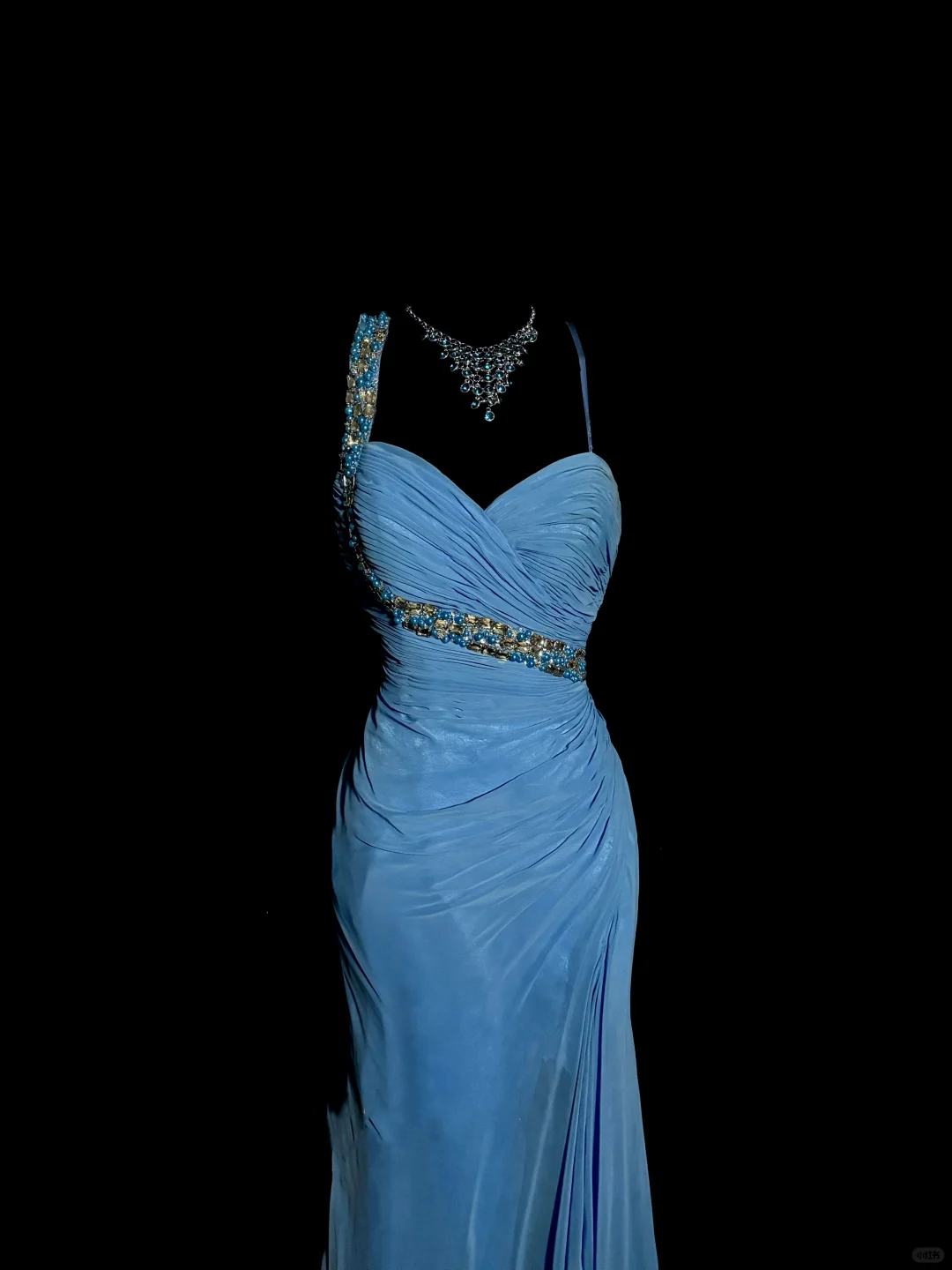 Vintage Mermaid Sweetheart Blue Chiffon Long Prom Gown Fairy Prom Dresses