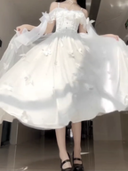 Retro Ball Gown Spaghetti Straps Ankle length White Prom Dresses Birthday Outfits With Lace