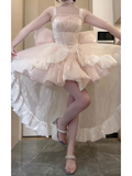 Retro Ball Gown Straps Short Pink Cocktail Dresses Birthday Outfits