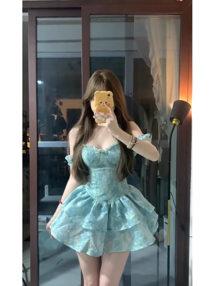 Cute Ball Gown Spaghetti Straps Short Green Cocktail Dresses Birthday Outfits