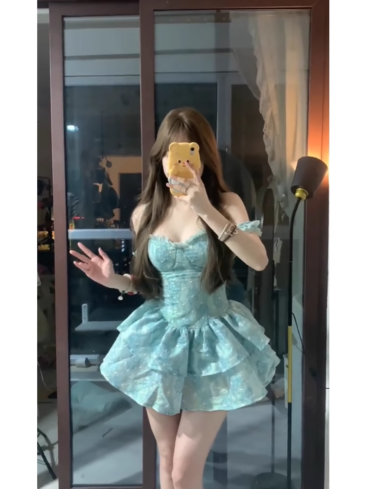 Cute Ball Gown Spaghetti Straps Short Green Cocktail Dresses Birthday Outfits