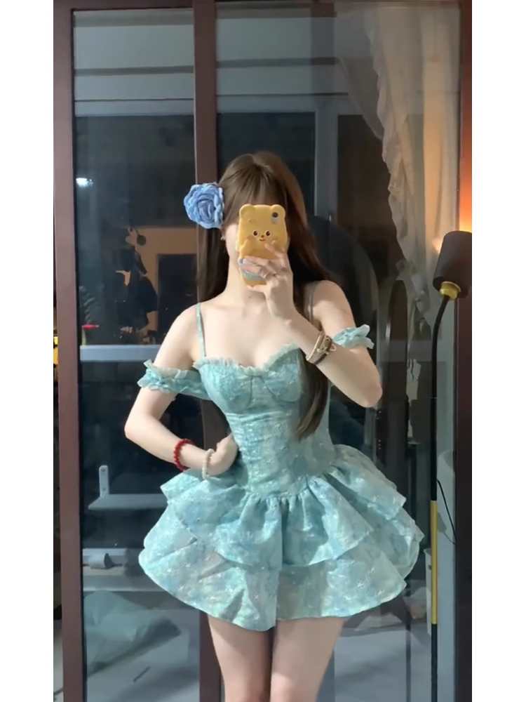 Cute Ball Gown Spaghetti Straps Short Green Cocktail Dresses Birthday Outfits