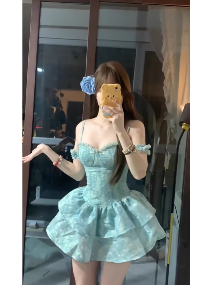 Cute Ball Gown Spaghetti Straps Short Green Cocktail Dresses Birthday Outfits