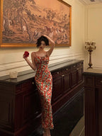 French Sheath Spaghetti Straps Floral Prom Dresses Birthday Outfits Evening Gown