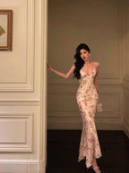 Pretty Sheath Spaghetti Straps Pleated Floral Prom Dresses Birthday Outfits Evening Gown