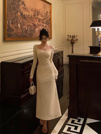Pretty A Line Square Neckline Long Sleeves Ivory Prom Dresses Birthday Outfits Evening Gown