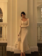 Pretty A Line Square Neckline Long Sleeves Ivory Prom Dresses Birthday Outfits Evening Gown