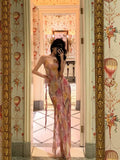 Classy A Line Spaghetti Straps Pink Chiffon Floral Prom Dresses Birthday Outfits Evening Gown