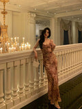 Classy Mermaid Spaghetti Straps Floral Chiffon Prom Dresses Birthday Outfits Evening Gown