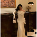Classy Mermaid Off The Shoulder White Ruffles Long Sleeves Prom Dresses Birthday Outfits Evening Gown