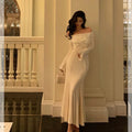Classy Mermaid Off The Shoulder White Ruffles Long Sleeves Prom Dresses Birthday Outfits Evening Gown
