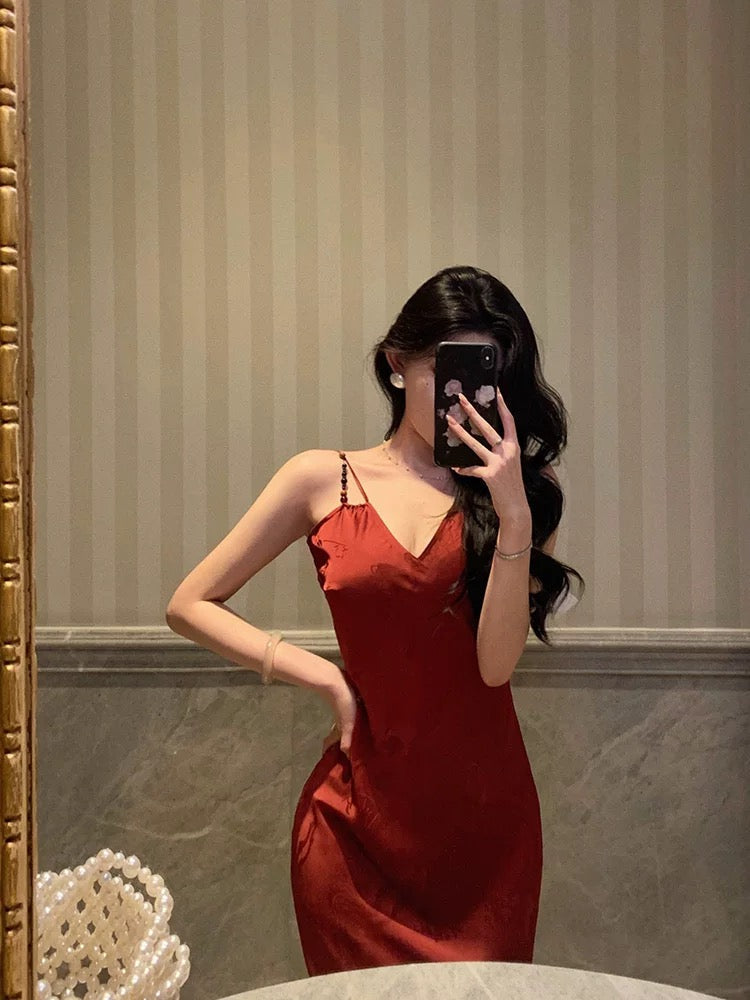 Classy Sheath Spaghetti Straps Red Lace Prom Dresses Birthday Outfits Evening Gown